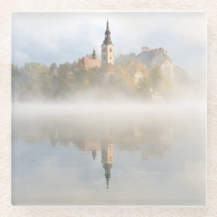 Foggy-zonsopgang bij Lake Bled Glazen Onderzetter