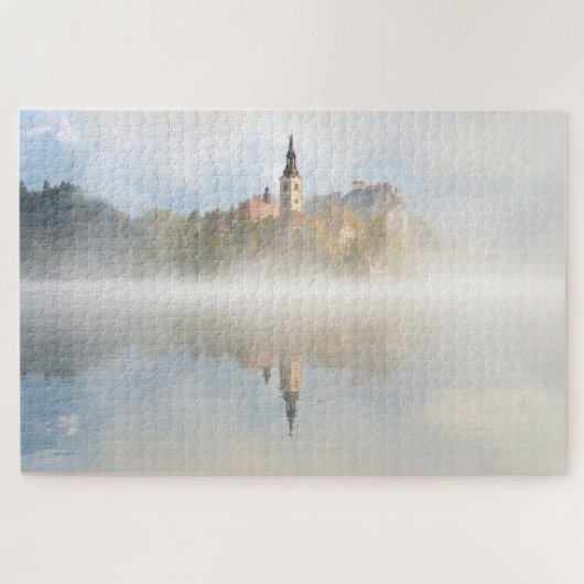 Foggy-zonsopgang bij Lake Bled Legpuzzel (Horizontaal)