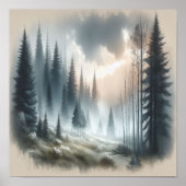 Fogy Forest Trees Landschap Schilderen Poster (Voorkant)