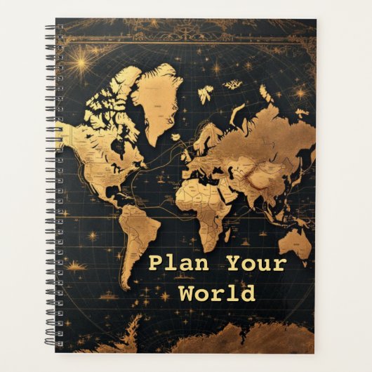 Foil-Accented World Map | Antique Cartography Gold Planner (Voorkant)