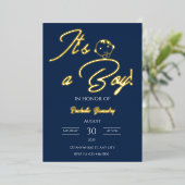 Foil Baby Shower Card – Blue Theme Folie Uitnodiging (Staand Voorkant)