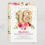 Foil Balloon Floral 18th Birthday Invitation Kaart<br><div class="desc">Mooie roze florale met getallen folieballonnen geadormeerd met gouden confetti.  Uitzicht onze bijpassende florale rug voor een extra speciale aanraking.</div>