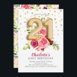 Foil Balloon Floral 21ST Birthday Invitation Kaart<br><div class="desc">Mooie roze florale met getallen folieballonnen geadormeerd met gouden confetti.  Uitzicht onze bijpassende florale rug voor een extra speciale aanraking.</div>