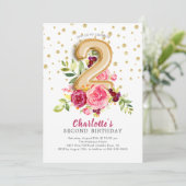Foil Balloon Floral 2e verjaardag Uitnodiging (Staand voorkant)