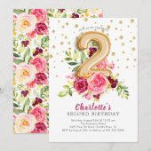 Foil Balloon Floral 2e verjaardag Uitnodiging (Voorkant / Achterkant)