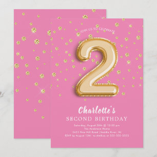 Foil Balloon Floral 2ND Birthday Invitation Kaart
