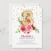 Foil Balloon Floral 3rd Birthday Invitation Kaart (Voorkant)