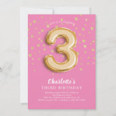 Foil Balloon Floral 3RD Birthday Invitation Kaart (Voorkant)