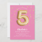 Foil Balloon Floral 5th Birthday Invitation Kaart (Voorkant)