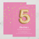 Foil Balloon Floral 5th Birthday Invitation Kaart (Voorkant / Achterkant)