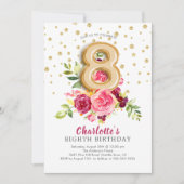 Foil Balloon Floral 8th Birthday Invitation Kaart (Voorkant)
