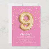 Foil Balloon Floral 9th Birthday Invitation Kaart (Voorkant)