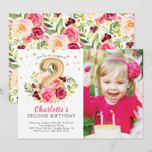 Foil Balloon Foto 2ND Birthday Invitation Kaart