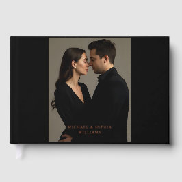 Foil Black Guest Book Simple Photo Elegant Gastenboek