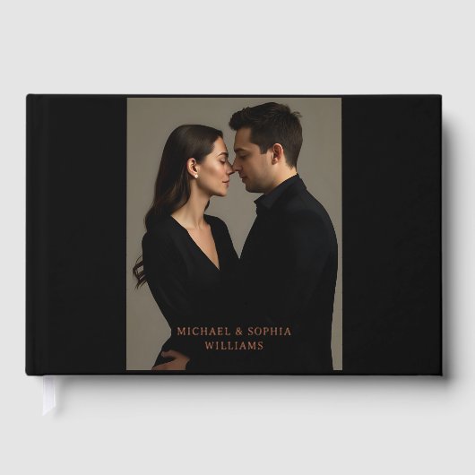 Foil Black Guest Book Simple Photo Elegant Gastenboek (Voorkant)