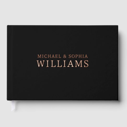 Foil Black Modern Guest Book Simple Photo Elegant Gastenboek (Voorkant)