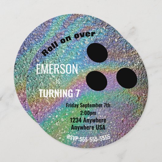 FOIL BOWLING BALL, bowling, Glow-verjaardagsfeestj Kaart (Voorkant / Achterkant)