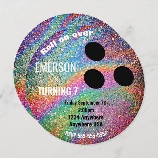 FOIL BOWLING BALL, bowling, Glow-verjaardagsfeestj Kaart (Voorkant / Achterkant)