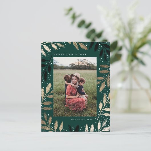 Foil Branches Merry kerstfoto Lijst Holiday  Feestdagenkaart (Staand voorkant)