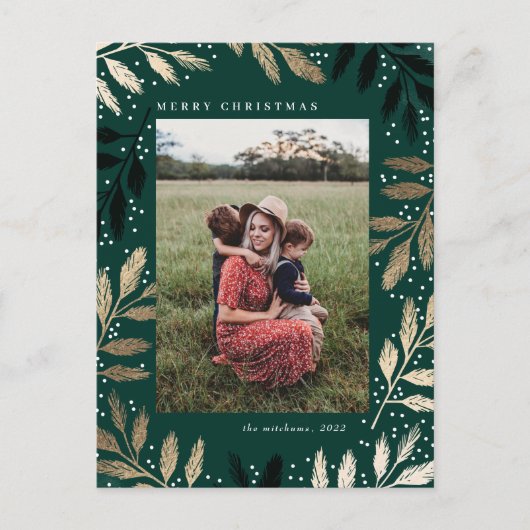 Foil Branches Merry kerstfoto Lijst Holiday  Feestdagenkaart (Voorkant)