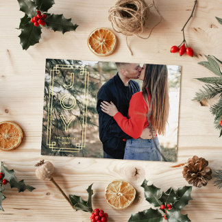 Foil Elegant Deco Joy Frame Holiday Photo Card Folie Uitnodiging