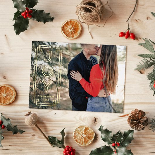 Foil Elegant Deco Joy Frame Holiday Photo Card Folie Uitnodiging