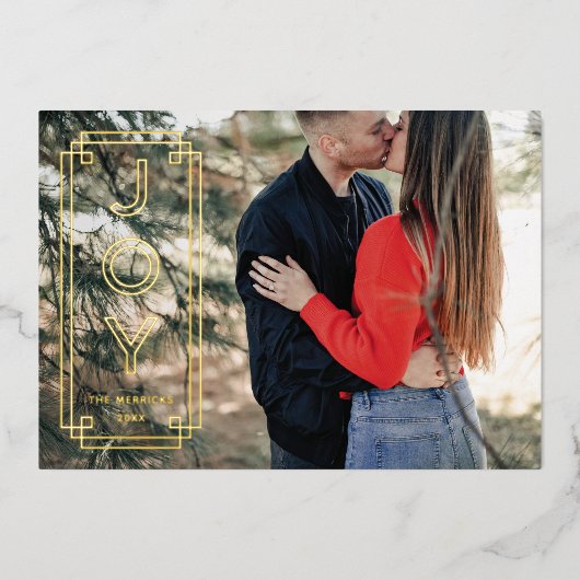 Foil Elegant Deco Joy Frame Holiday Photo Card Folie Uitnodiging (Voorkant)