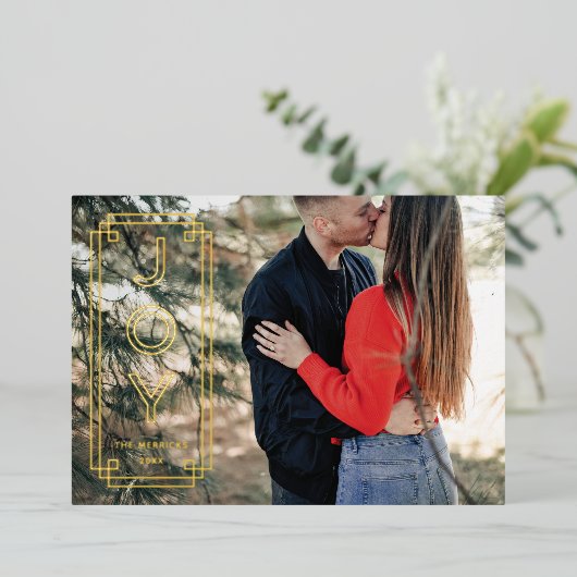 Foil Elegant Deco Joy Frame Holiday Photo Card Folie Uitnodiging (Staand Voorkant)