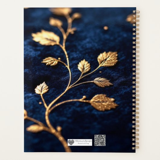 Foil-Embossed Velvet Texture | Luxe Crest on Navy  Planner (Achterkant)