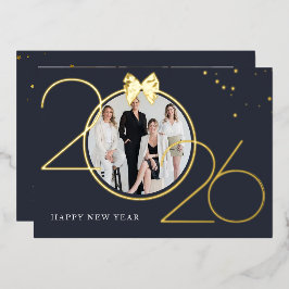 Foil Gold and Navy Photo Happy New Year Greeting  Folie Uitnodiging