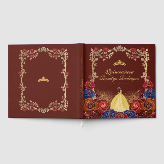 Foil Gold and Red Luxury Quinceanera  Gastenboek (Volledig)