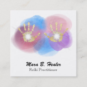 *~* Foil Gold Reiki Healing Hands Radiating Energy Vierkante Visitekaartje