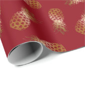 Foil Gold Tropical Pineapple Pattern Big Red Cadeaupapier (Rol Hoek)