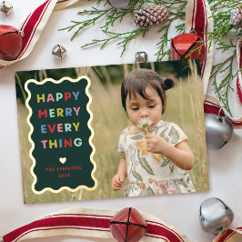 Foil Green Happy Merry Wavy Christmas Photo Card Folie Uitnodiging