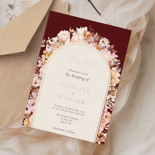 FOIL Herfst Bloem Burgundy Boog We Do Wedding Folie Uitnodiging