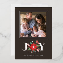 Foil Joy Flourish Kerst Fotokaart - Bruin