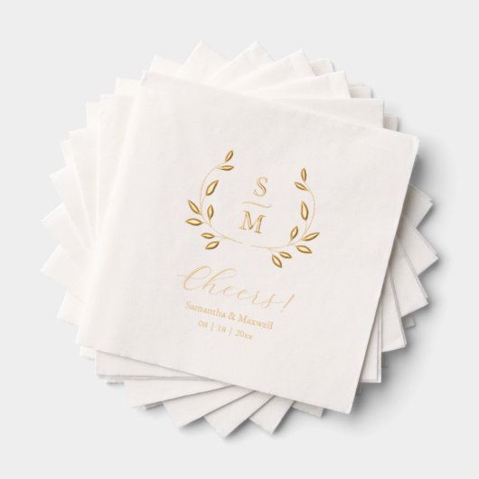 Foil Leaves Wedding Monogram Napkins Folie Servetten (Insitu (Gestapeld))