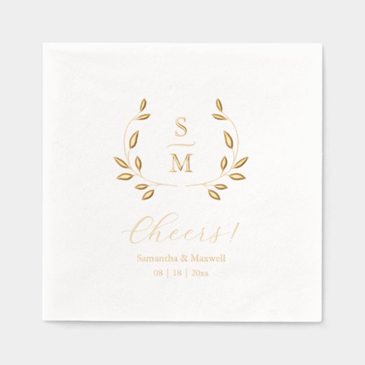 Foil Leaves Wedding Monogram Napkins Folie Servetten (Voorkant)