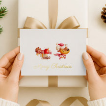 Foil Merry Christmas Cute Reindeer Holiday Card