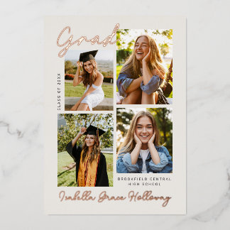 Foil Modern Grad Announcement Multiple Photos Folie Uitnodiging