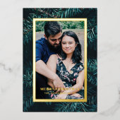 Foil Modern Pine Frame Christmas Photo Card Folie Uitnodiging (Voorkant)