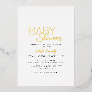 FOIL Moderne Minimalistische Witte Baby Shower Folie Uitnodiging