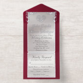 Foil Ornate Frame & Heart - Burgundy All In One Uitnodiging (Binnenkant)