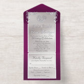 Foil Ornate Frame & Heart - Purple All In One Uitnodiging (Binnenkant)