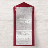 Foil Ornate Frame & Heart - Red All In One Uitnodiging (Binnenkant)