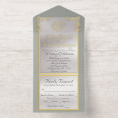 Foil Ornate Frame & Heart - Sage All In One Uitnodiging (Binnenkant)