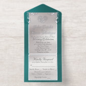 Foil Ornate Frame & Heart - Teal All In One Uitnodiging (Binnenkant)