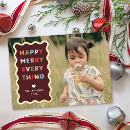 Foil Red Happy Merry Wavy Christmas Photo Card Folie Uitnodiging
