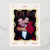 Foil Wavy Frame Retro Photo Wedding Folie Uitnodiging (Voorkant)