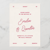 Foil Wavy Frame Retro Photo Wedding Folie Uitnodiging (Achterkant)